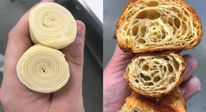 Petit croissant. Antes y después del horneado